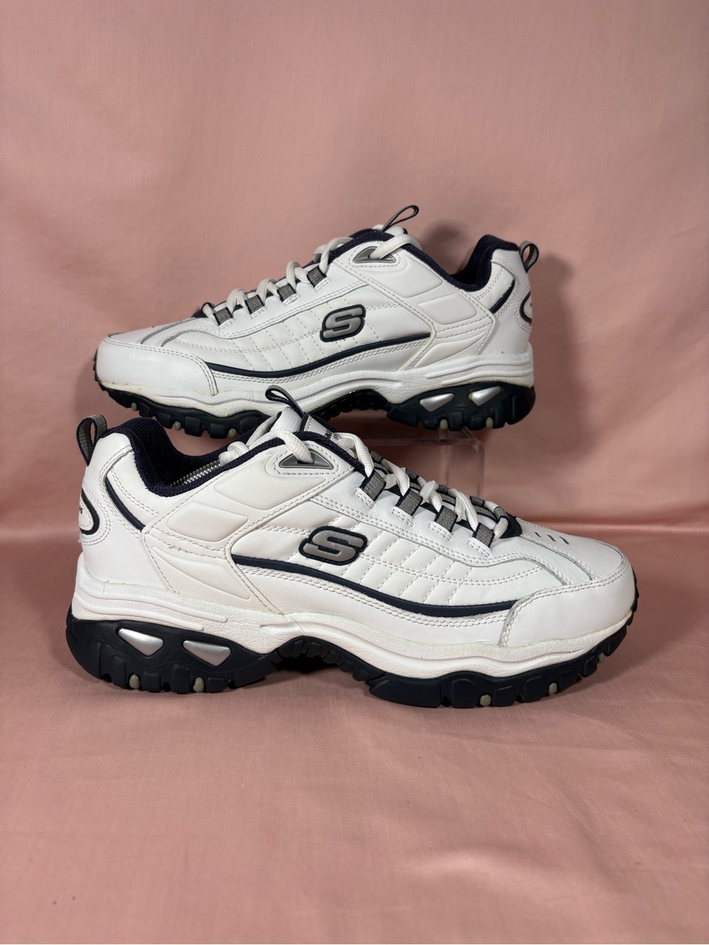 Skechers Sport Men's Energy Afterburn White/Navy/Gray Leather Sneakers Size 11